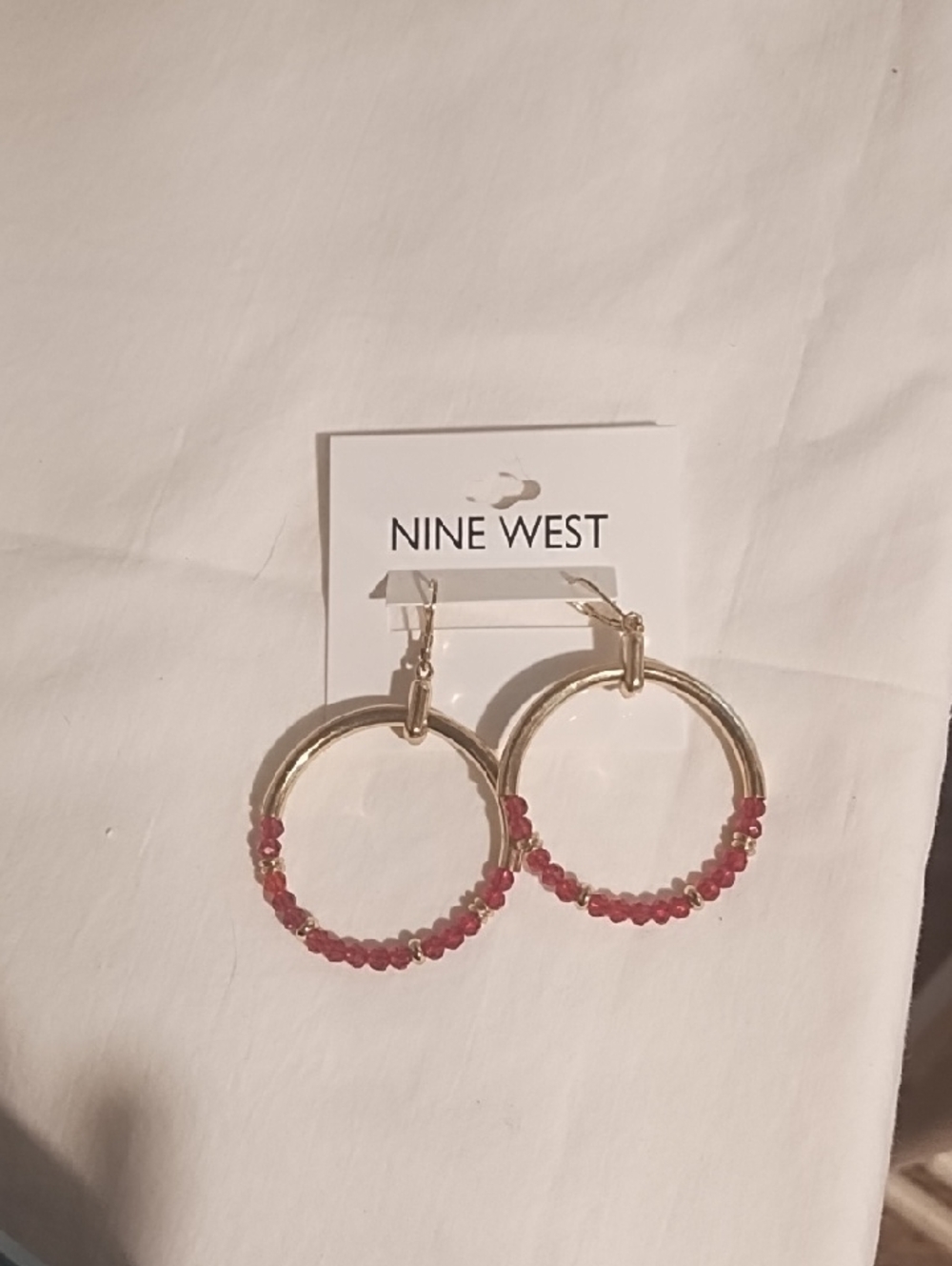 Nine West Gold Hoops with Pink Beaded Trim NWT.
